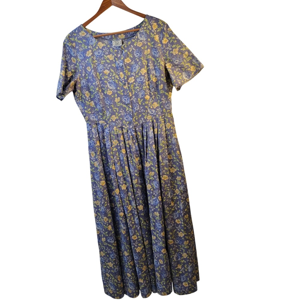 Vtg Laura Ashley Made in UK Floral Cotton Prairie Cottage Midi Dress Women 14 - Picture 9 of 15